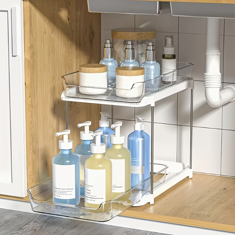 1pc Laoyeboubi Stackable 2-Tier Clear Plastic Storage Organizer with Pull-Out Dividers