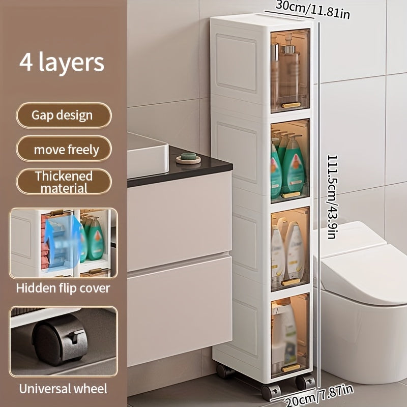 3-Tier\u002F4-Tier\u002F5-Tier Narrow Bathroom Storage Cabinet with Wheels