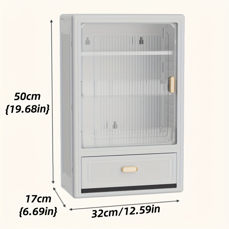 No Drill Adhesive\u002FBolt-On Wall Mounted Storage Shelf with Drawers