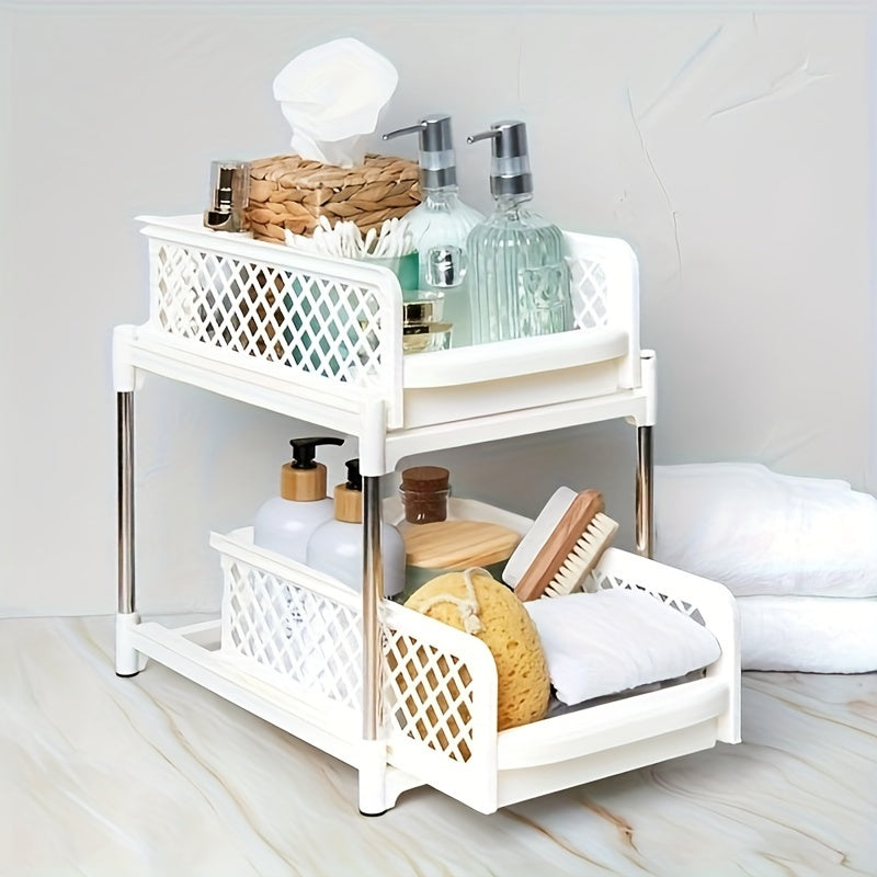 Space-Saving Storage Unit 2-Tier Pull-Out Drawer Shelf