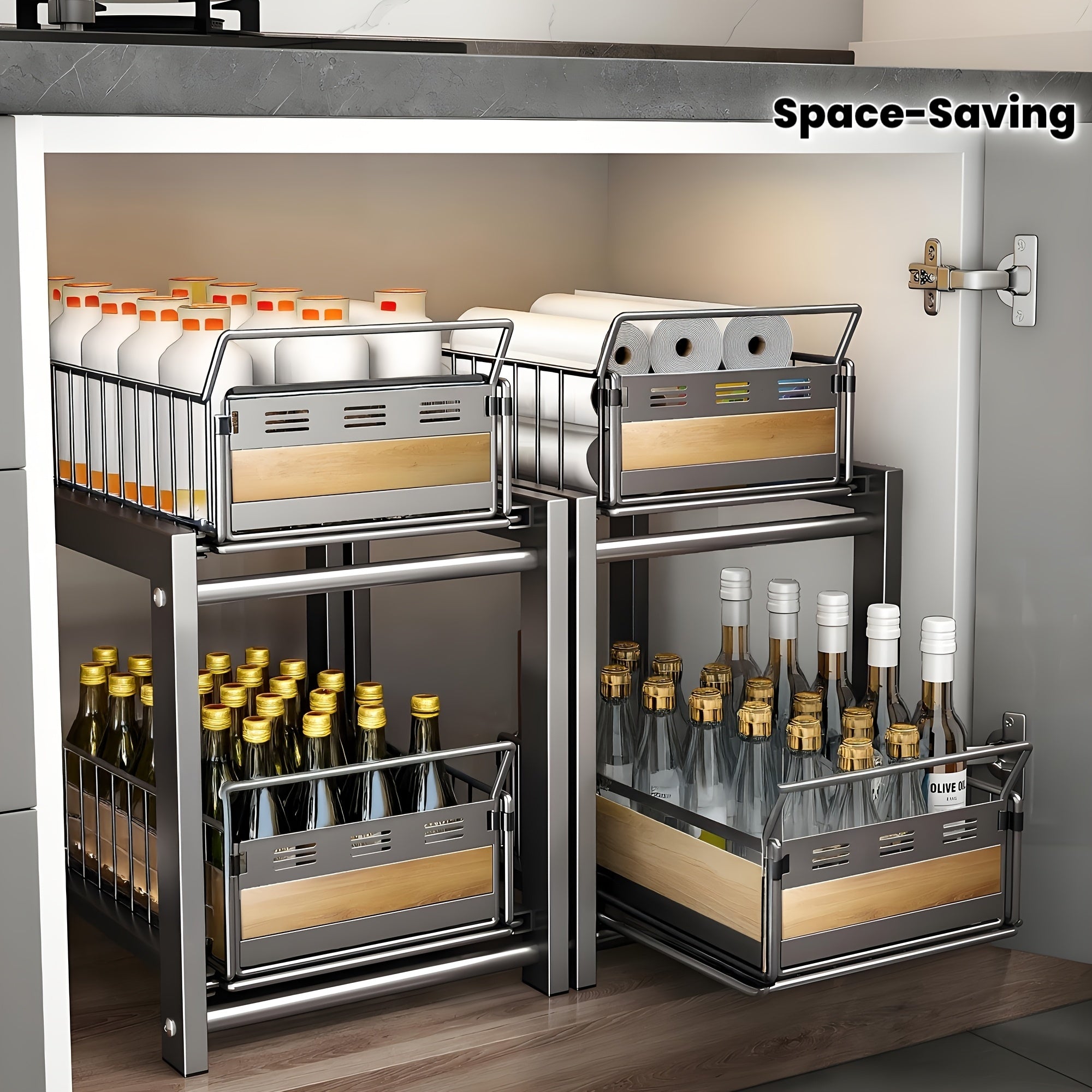 Space-Saving Storage Rack Space-Saving Multi-Layer Under-Sink Pull-Out Storage Rack