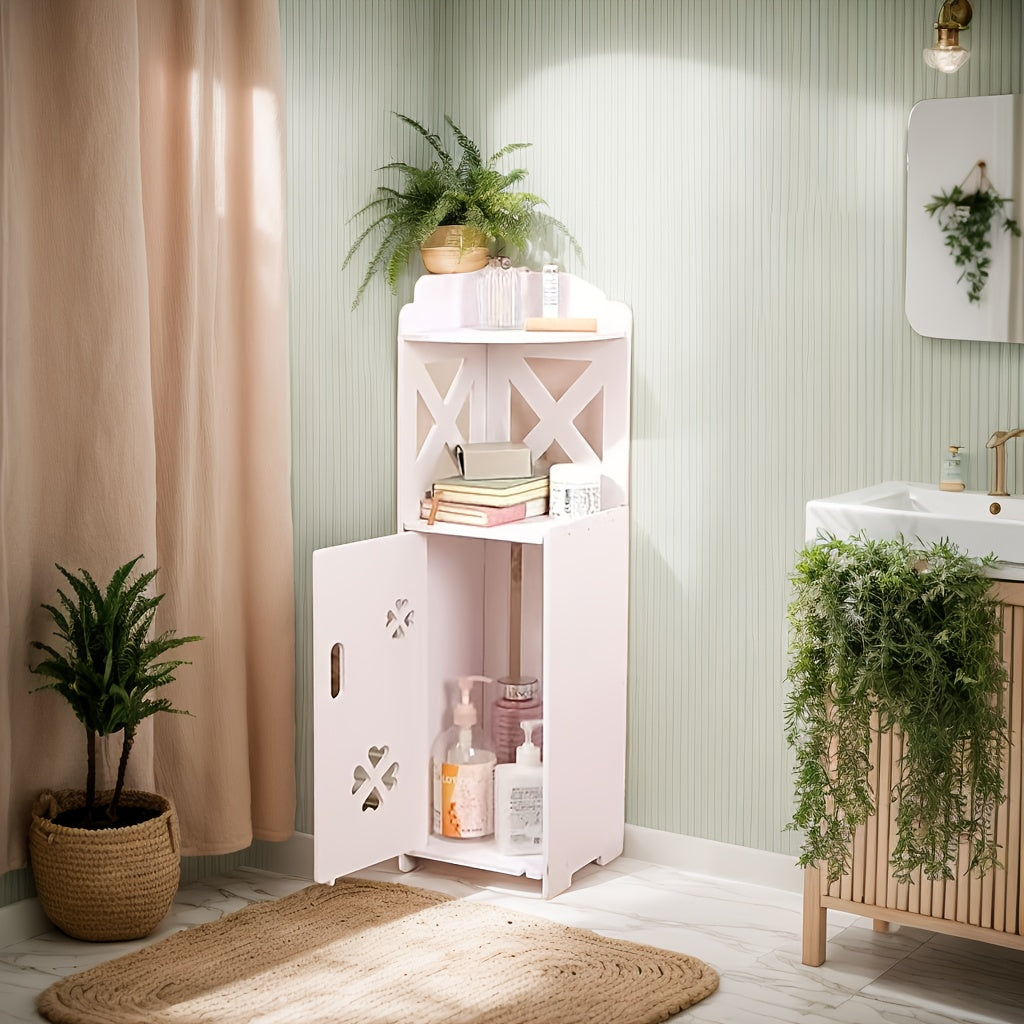 Compact Bathroom Storage Unit with Multiple Shelves - Sturdy Plastic Design
