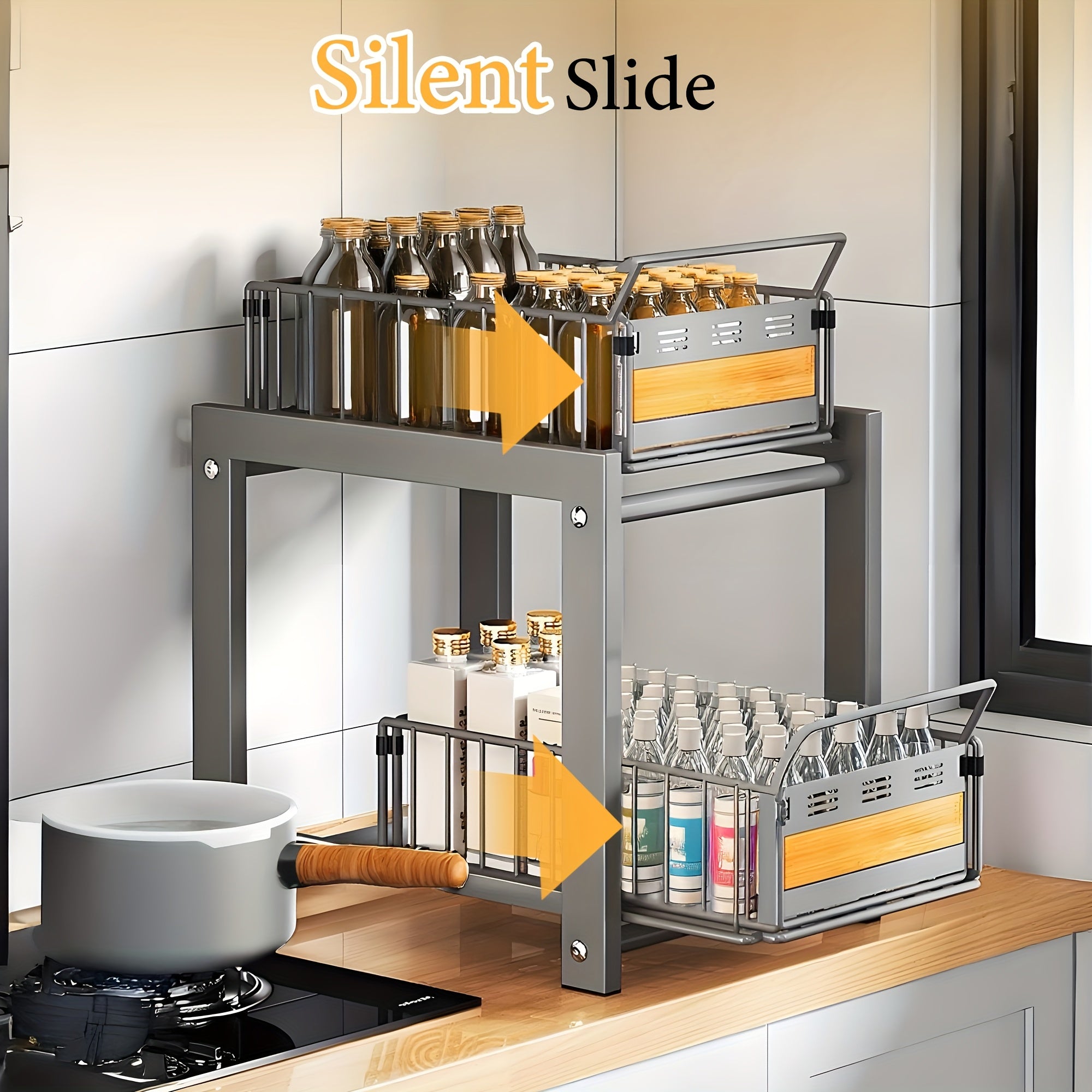 Space-Saving Storage Rack Space-Saving Multi-Layer Under-Sink Pull-Out Storage Rack