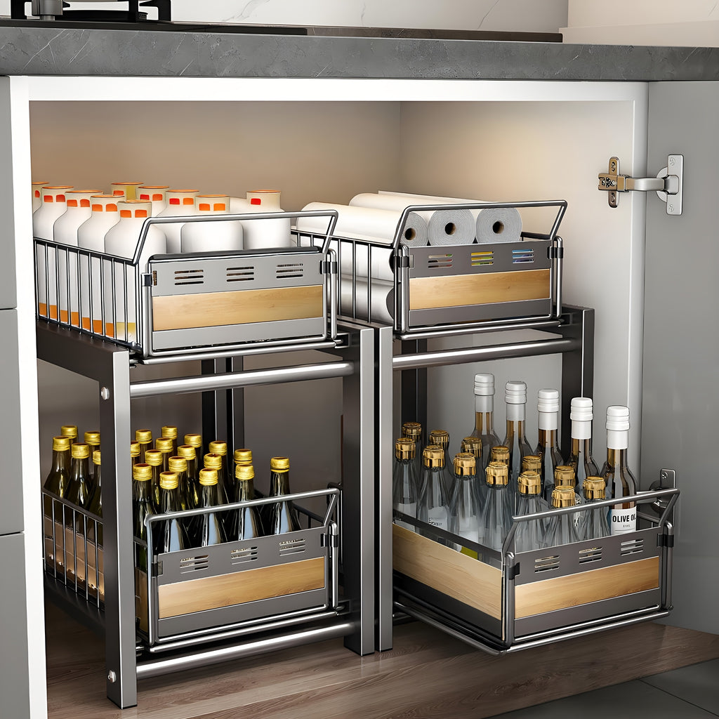 Space-Saving Storage Rack Space-Saving Multi-Layer Under-Sink Pull-Out Storage Rack