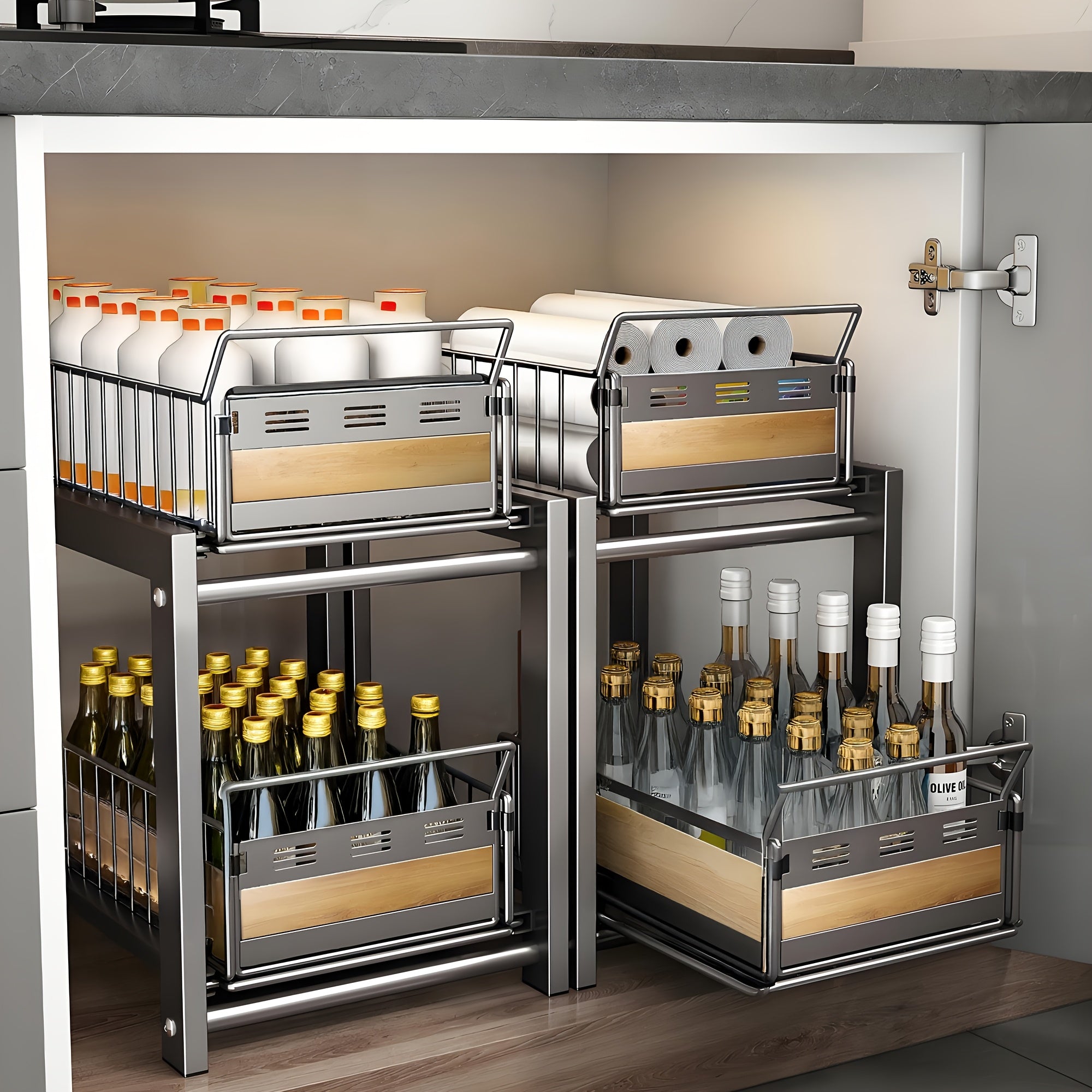 Space-Saving Storage Rack Space-Saving Multi-Layer Under-Sink Pull-Out Storage Rack