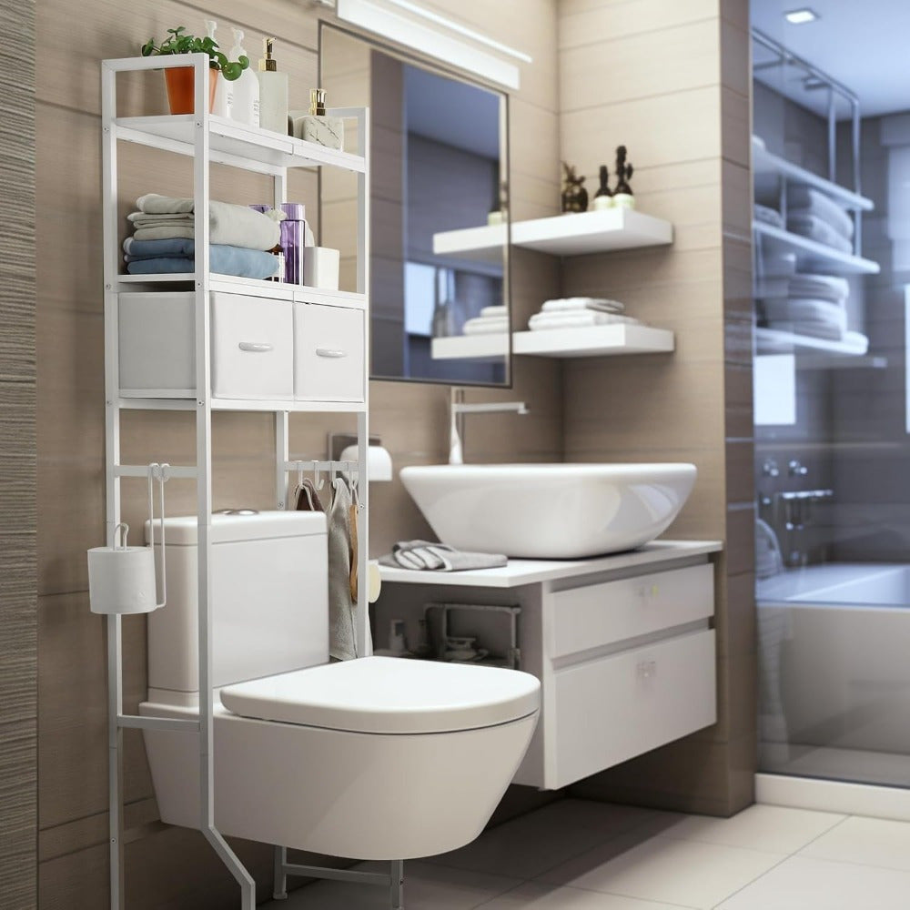 3-Tier Over-the-Toilet Storage Cabinet with Fabric Drawers