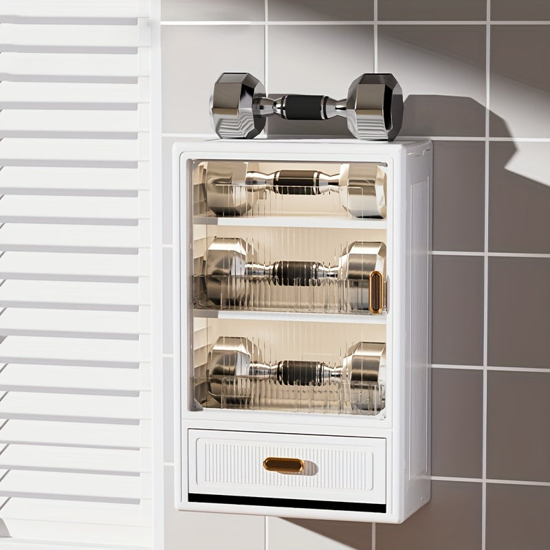 No Drill Adhesive\u002FBolt-On Wall Mounted Storage Shelf with Drawers