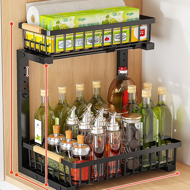 2-tier Pull-out Under-sink Storage Rack- Metal Storage Rack for Kitchen and Bathroom Cabinets