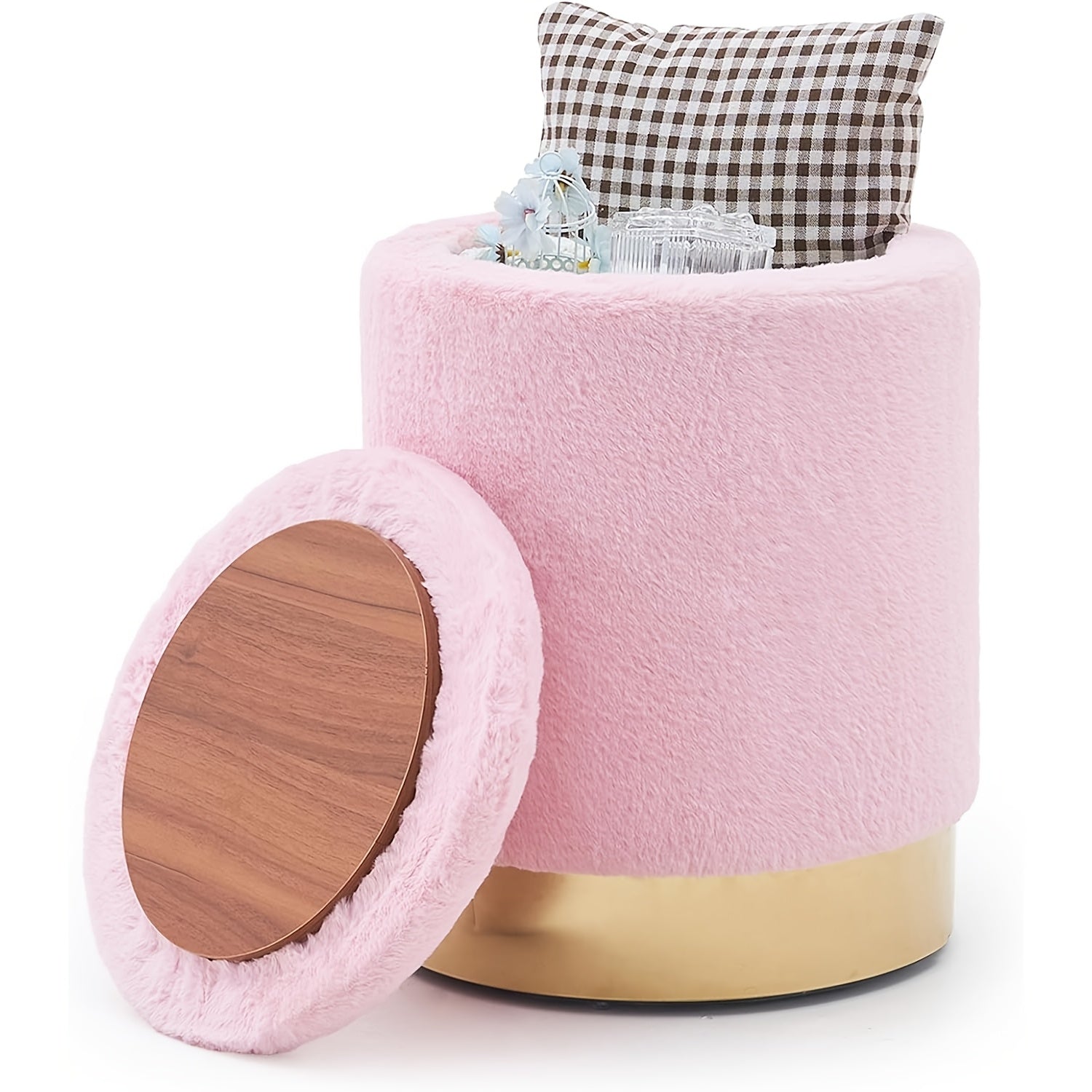 Velvet 23Qt Storage Ottoman - Heavy-Duty Multipurpose Footrest & Stool with Padded Seat & Storage Compartment, Round Chair Suitable for Living Room, Bedroom - \u002FPlywood Frame, 300lbs Weight Capacity