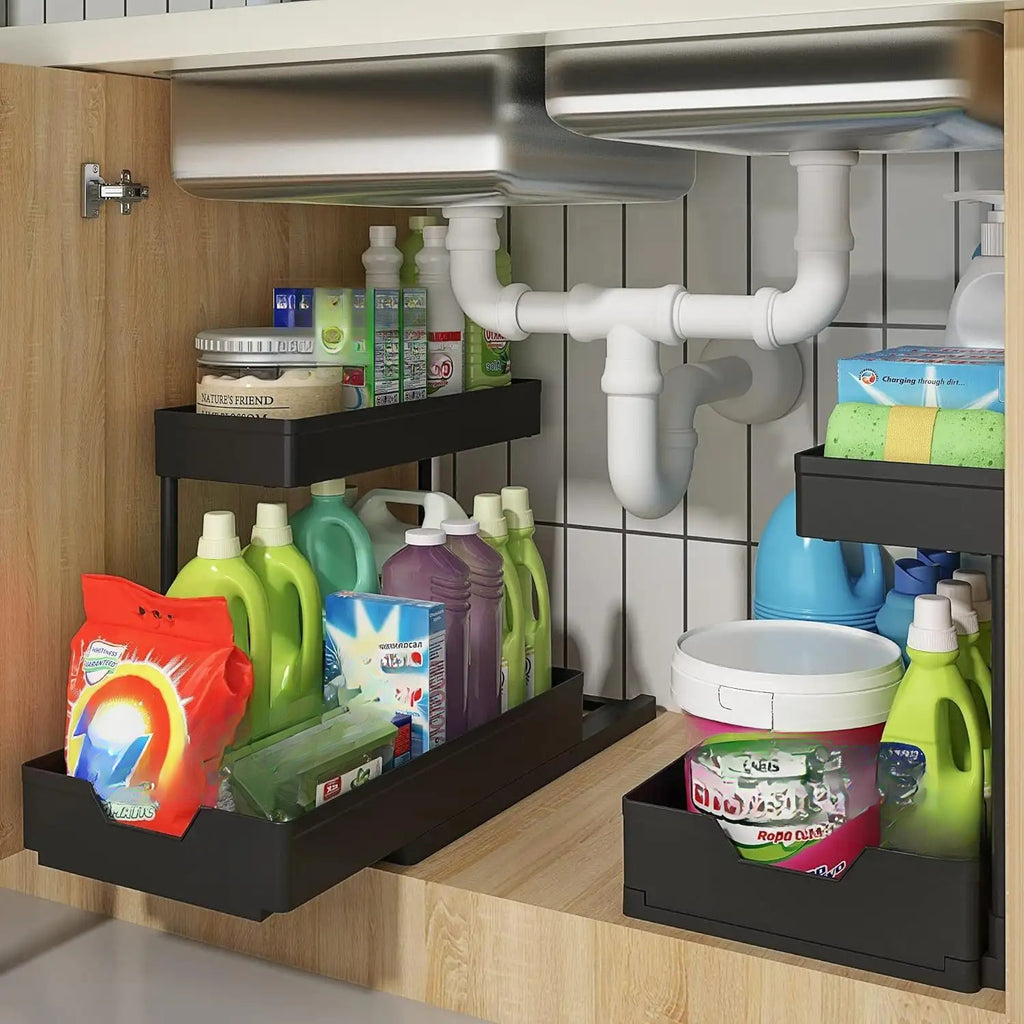 Large-Capacity Adjustable Pull-Out Storage Shelf with No-Drill Wall Mount