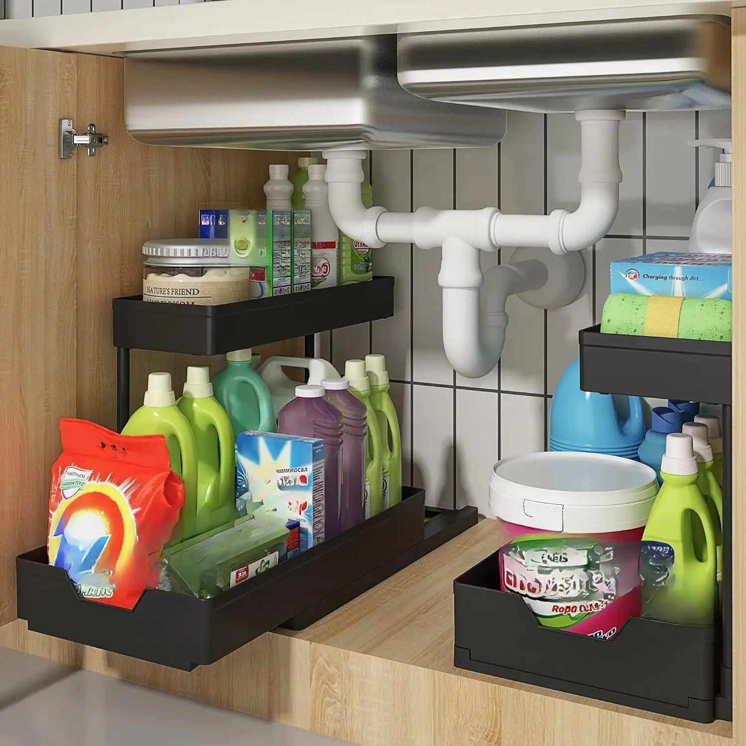 Large-Capacity Adjustable Pull-Out Storage Shelf with No-Drill Wall Mount