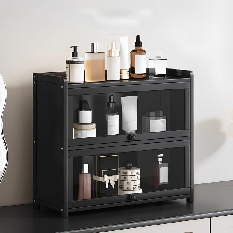 Modern Black Storage Cabinet with Clear View Doors