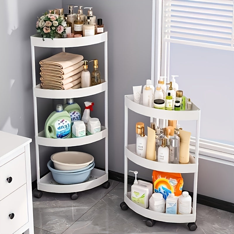 Space-Saving Black Plastic Corner Bathroom Shelf Cabinet