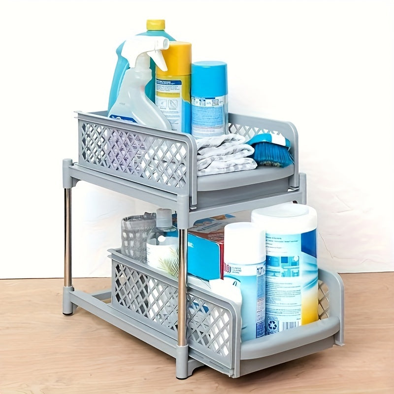 Space-Saving Storage Unit 2-Tier Pull-Out Drawer Shelf
