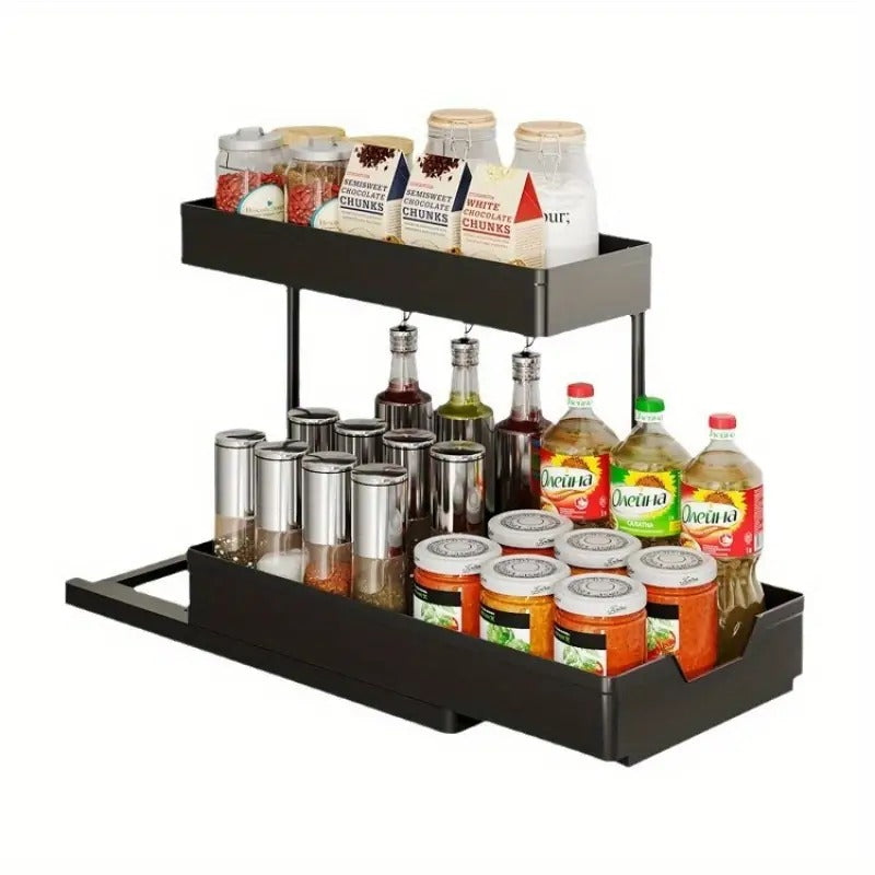 Large-Capacity Adjustable Pull-Out Storage Shelf with No-Drill Wall Mount