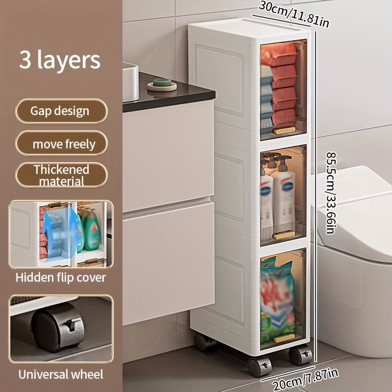 3-Tier\u002F4-Tier\u002F5-Tier Narrow Bathroom Storage Cabinet with Wheels