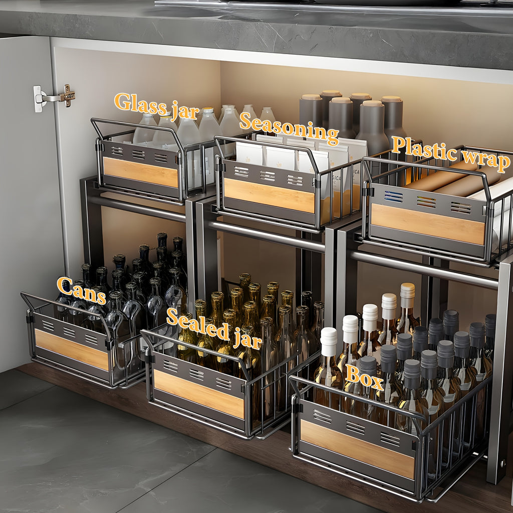 Space-Saving Storage Rack Space-Saving Multi-Layer Under-Sink Pull-Out Storage Rack
