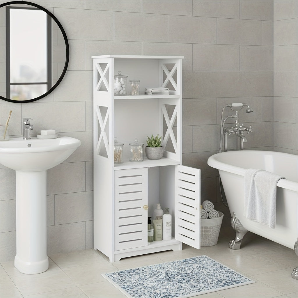 A Minimalist Three-Tier Bathroom Cabinet with Large Storage Capacity