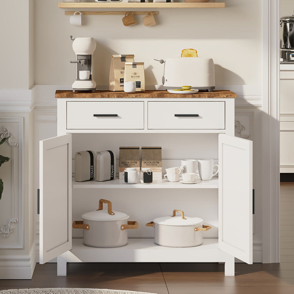 Kitchen Storage Cabinet, Modern Farmhouse Self-Service Cabinet with Storage Space