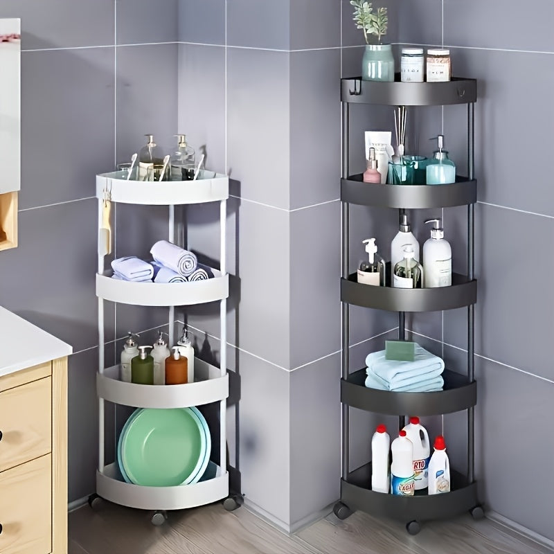Space-Saving Black Plastic Corner Bathroom Shelf Cabinet