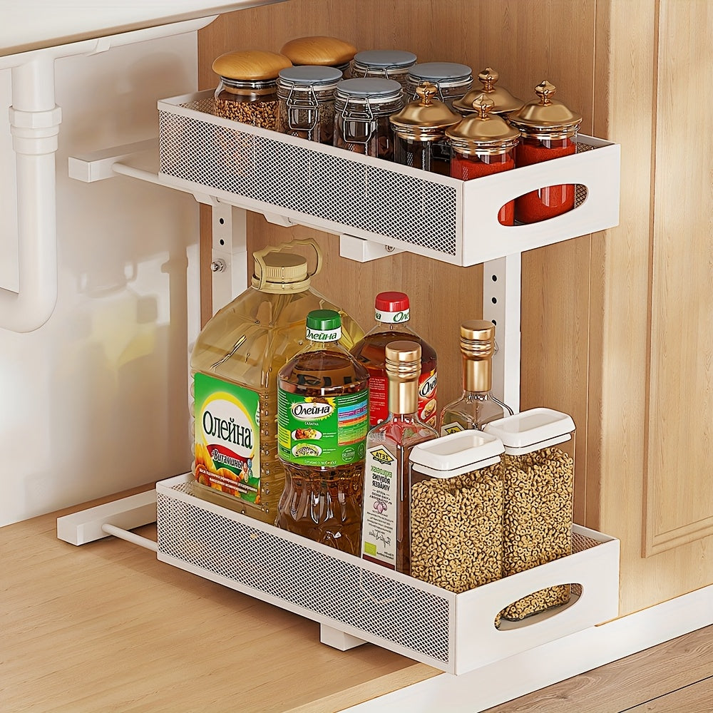 2-tier Pull-out Under-sink Storage Rack- Metal Storage Rack for Kitchen and Bathroom Cabinets