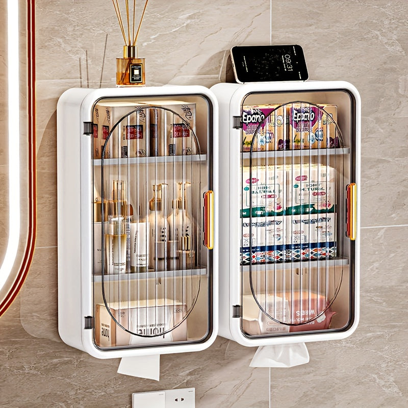 No-Drill Wall-Mounted Storage Cabinet with Transparent Doors