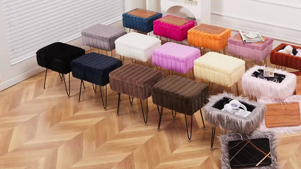 Storage Ottoman, Vanity Stools With Metal Legs, 16.5\