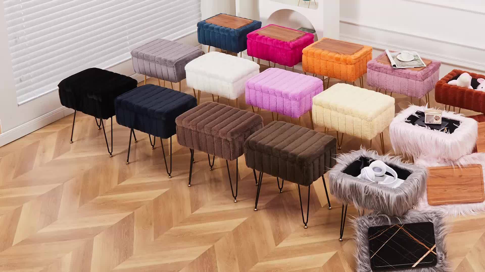 Storage Ottoman, Vanity Stools With Metal Legs, 16.5\