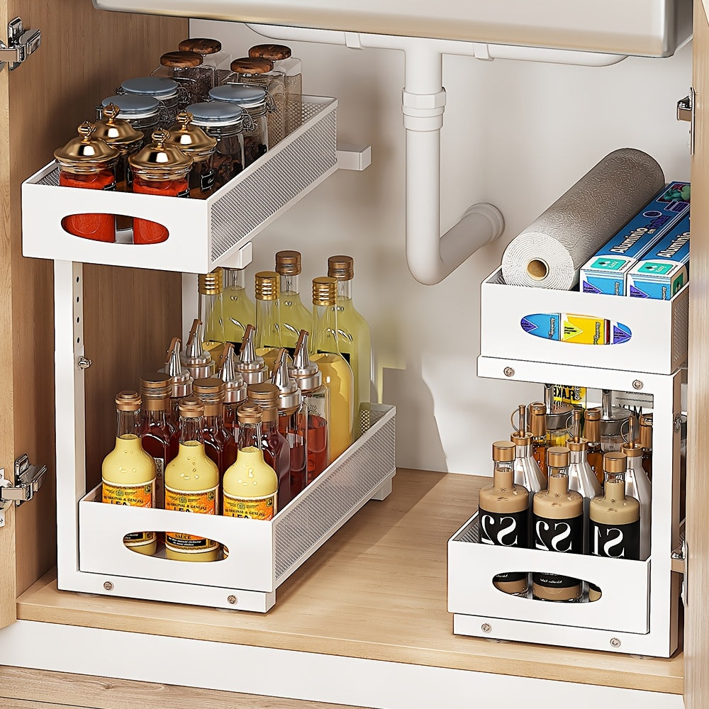 2-tier Pull-out Under-sink Storage Rack- Metal Storage Rack for Kitchen and Bathroom Cabinets