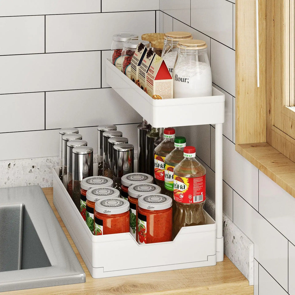Large-Capacity Adjustable Pull-Out Storage Shelf with No-Drill Wall Mount