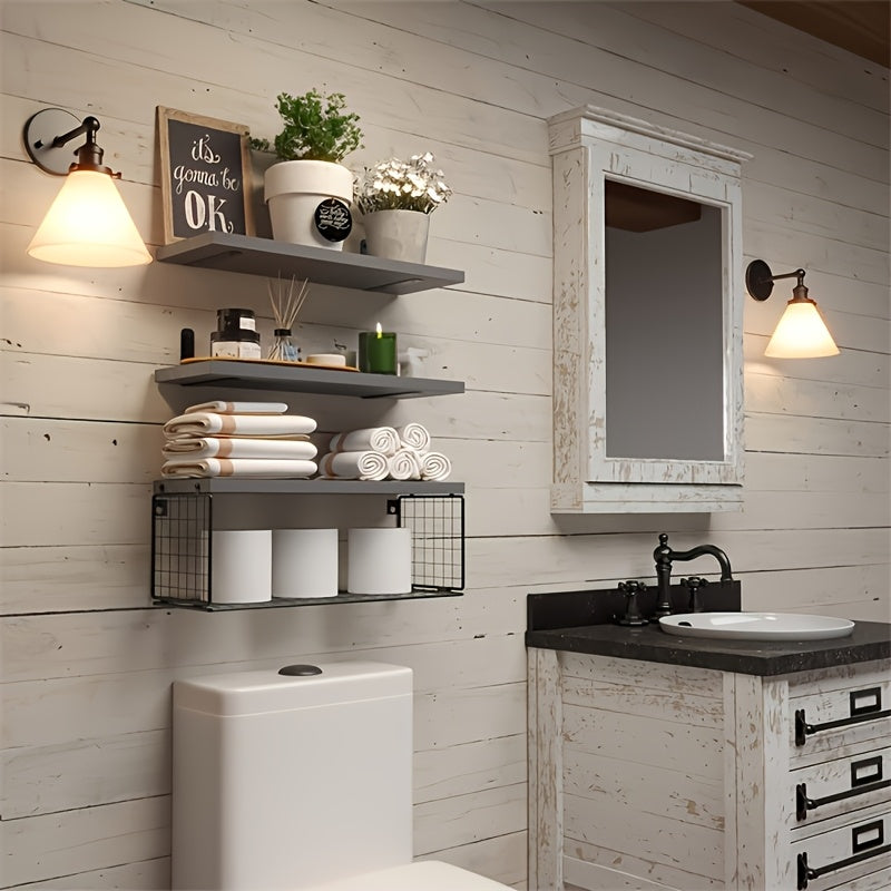 Storage Cabinet Above The Toilet, Floating Shelves on The Bathroom Wall, Bathroom Rack, Storage Basket Above The Toilet, Easy to Install, 15.7X6.0 inch, Available in 4 Colors