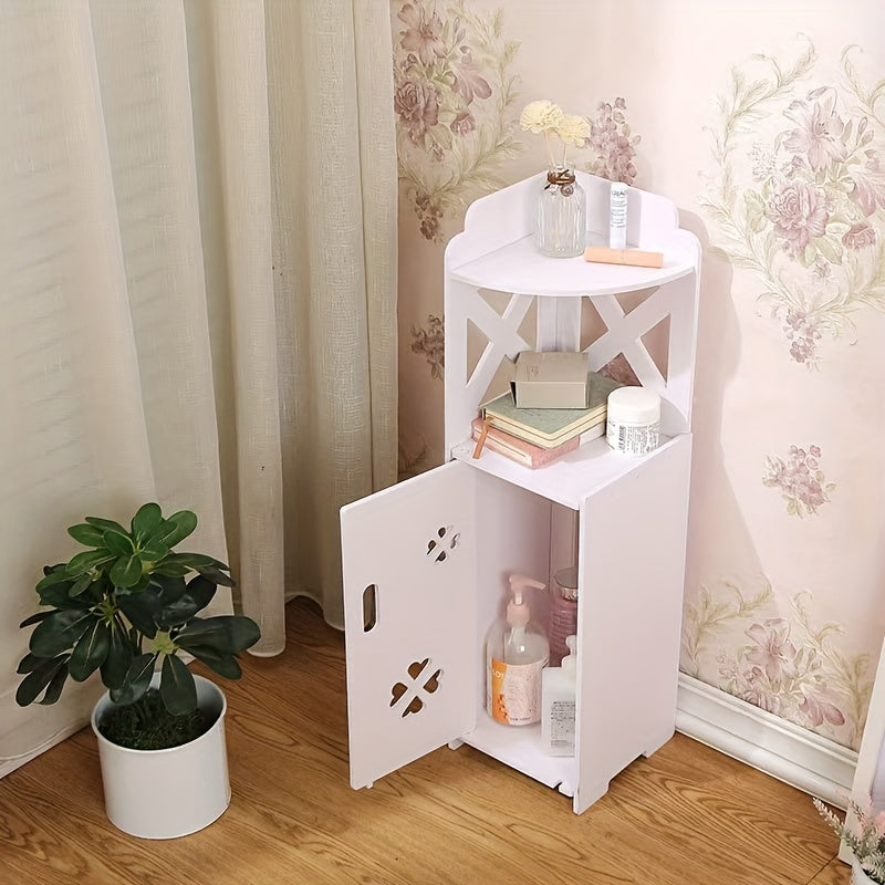 Compact Bathroom Storage Unit with Multiple Shelves - Sturdy Plastic Design