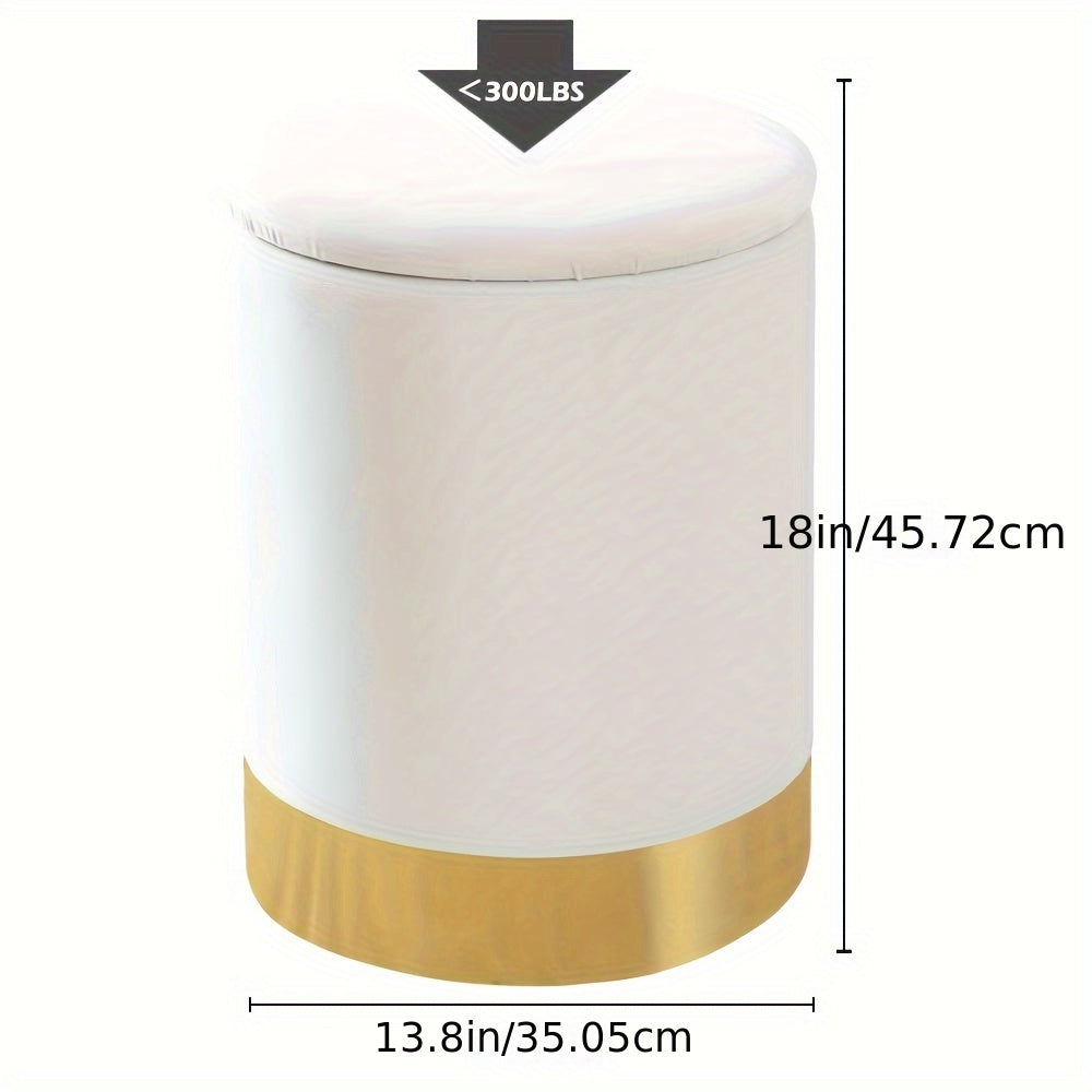 Velvet 23Qt Storage Ottoman - Heavy-Duty Multipurpose Footrest & Stool with Padded Seat & Storage Compartment, Round Chair Suitable for Living Room, Bedroom - \u002FPlywood Frame, 300lbs Weight Capacity