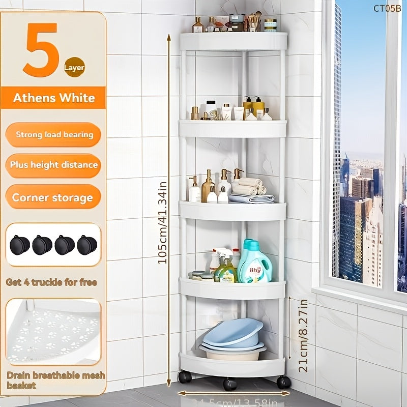 Space-Saving Black Plastic Corner Bathroom Shelf Cabinet