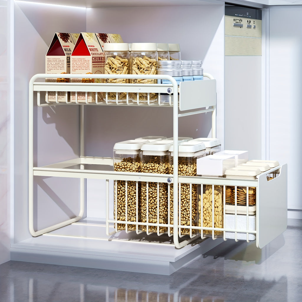 1 Double-layer Pull Out Storage Rack, Sink Organizer, Double Storage Basket for Kitchen