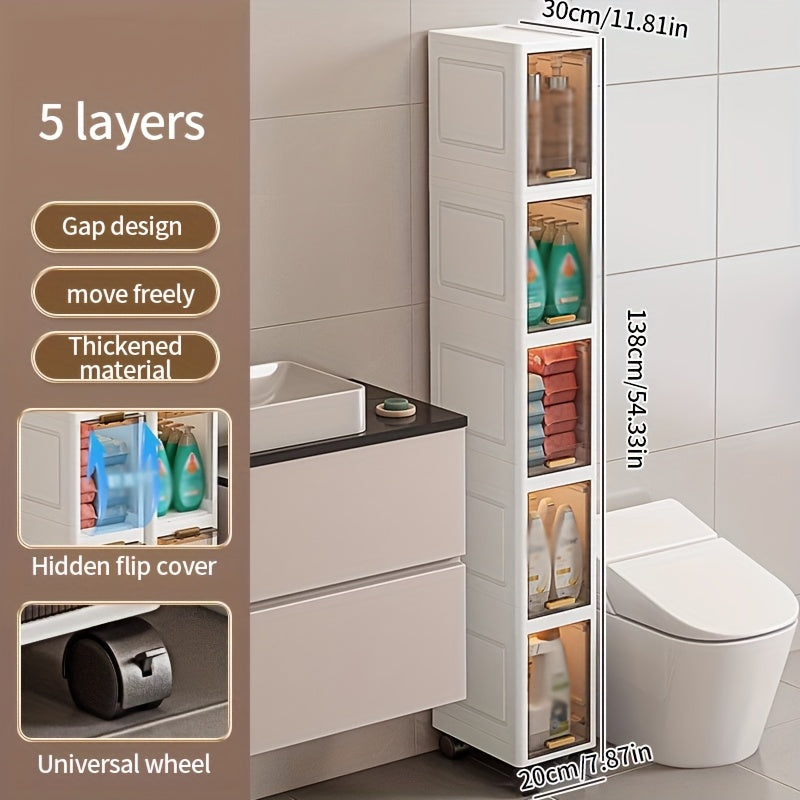 3-Tier\u002F4-Tier\u002F5-Tier Narrow Bathroom Storage Cabinet with Wheels