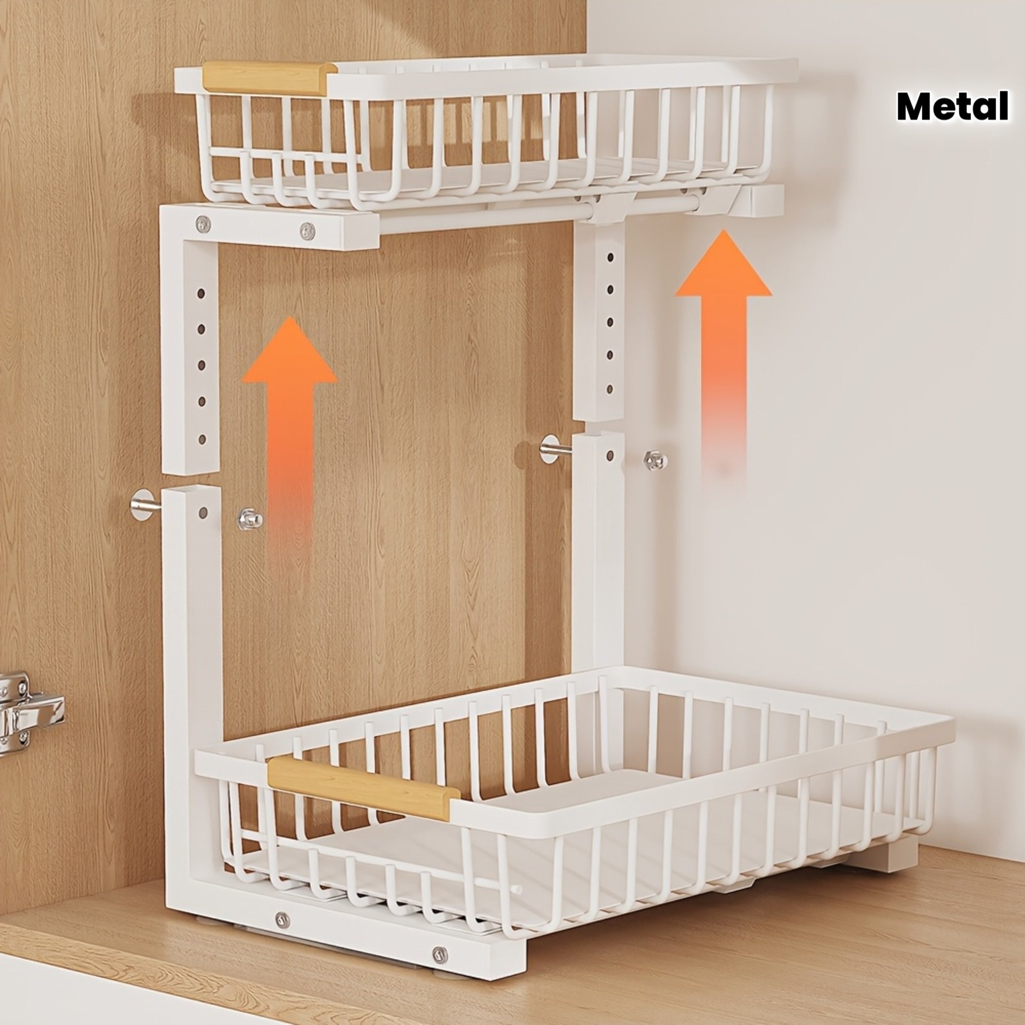 2-tier Pull-out Under-sink Storage Rack- Metal Storage Rack for Kitchen and Bathroom Cabinets