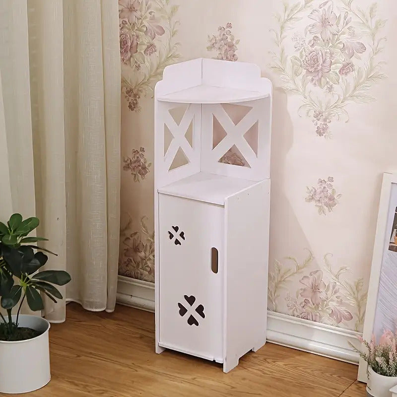 Compact Bathroom Storage Unit with Multiple Shelves - Sturdy Plastic Design