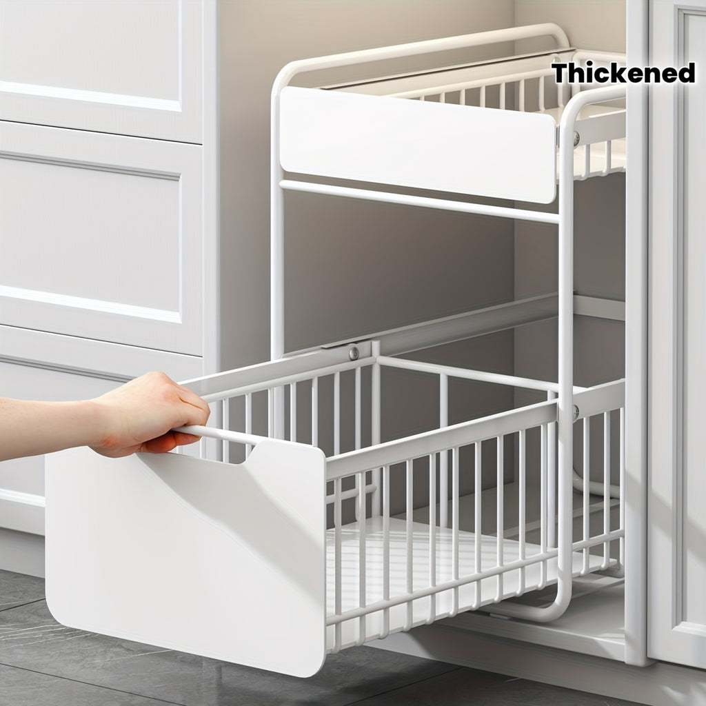 1 Double-layer Pull Out Storage Rack, Sink Organizer, Double Storage Basket for Kitchen