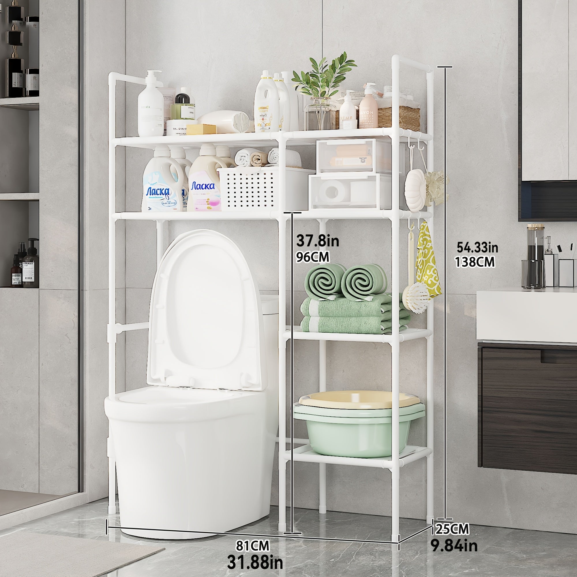 AYQW 2-Tier\u002F3-Tier Bathroom Storage Cabinet Suitable for Shower & Bathtub