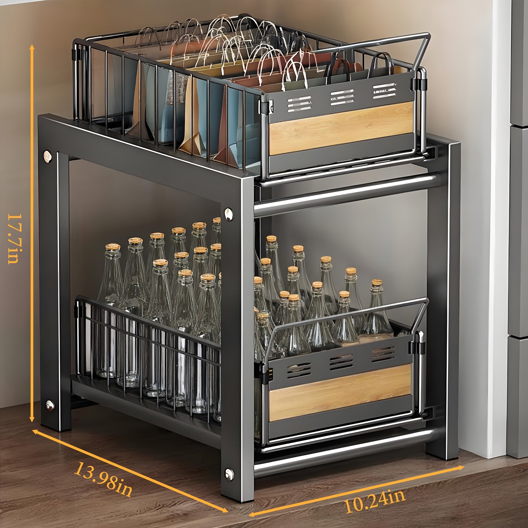 Space-Saving Storage Rack Space-Saving Multi-Layer Under-Sink Pull-Out Storage Rack