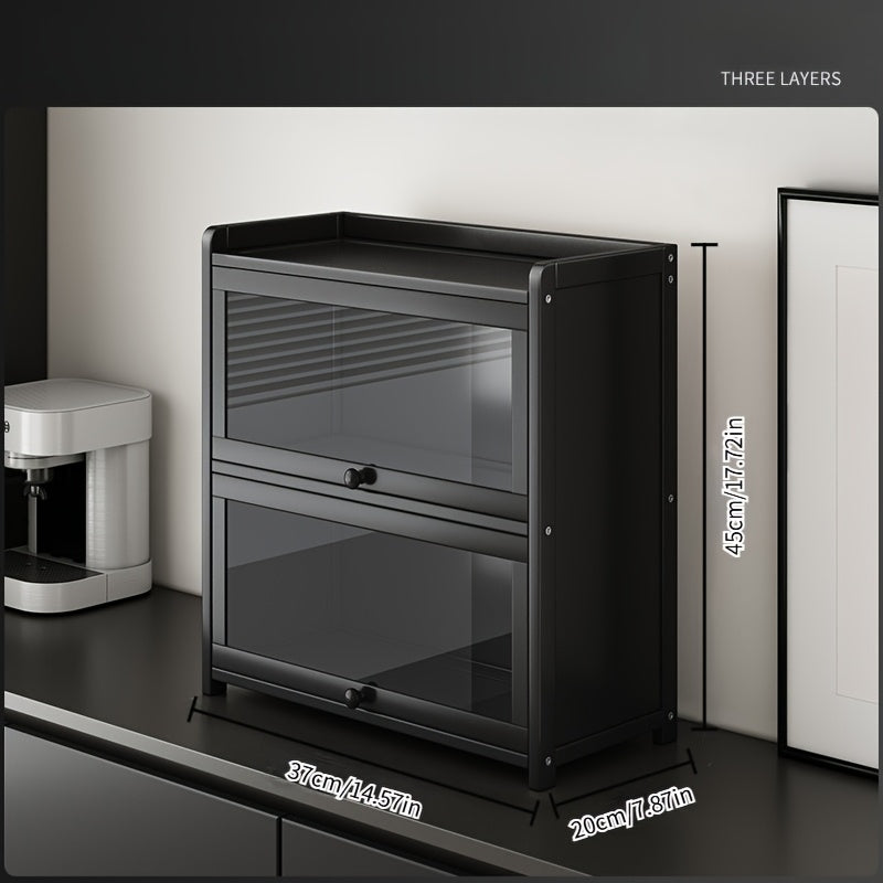 Modern Black Storage Cabinet with Clear View Doors