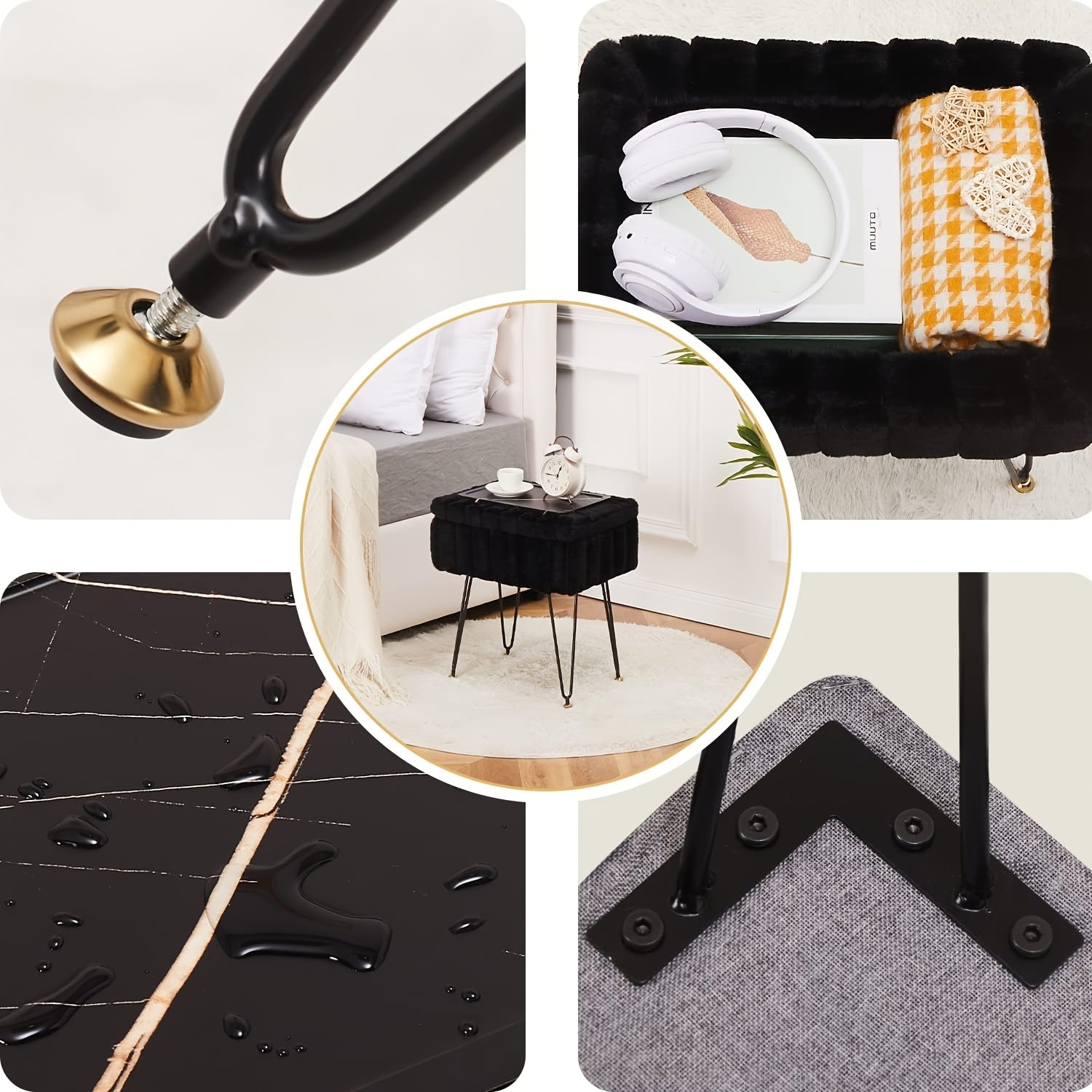 Storage Ottoman, Vanity Stools With Metal Legs, 16.5\